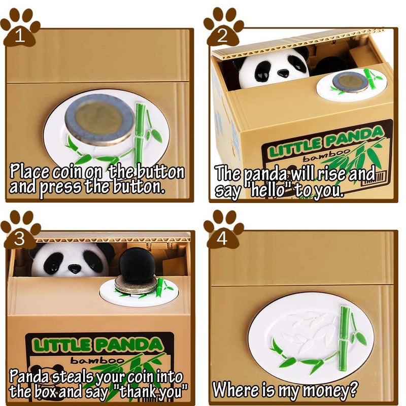 HmiL-U Panda Stealing Money Bank, Piggy Bank for Kids, Coin Bank for Money Saving, Automatic Stealing Money with English Speaking, Creative Gift - Image 5